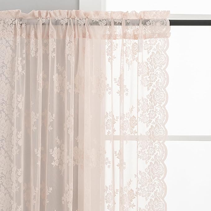 Kotile Blush Pink Lace Curtains - Image 4