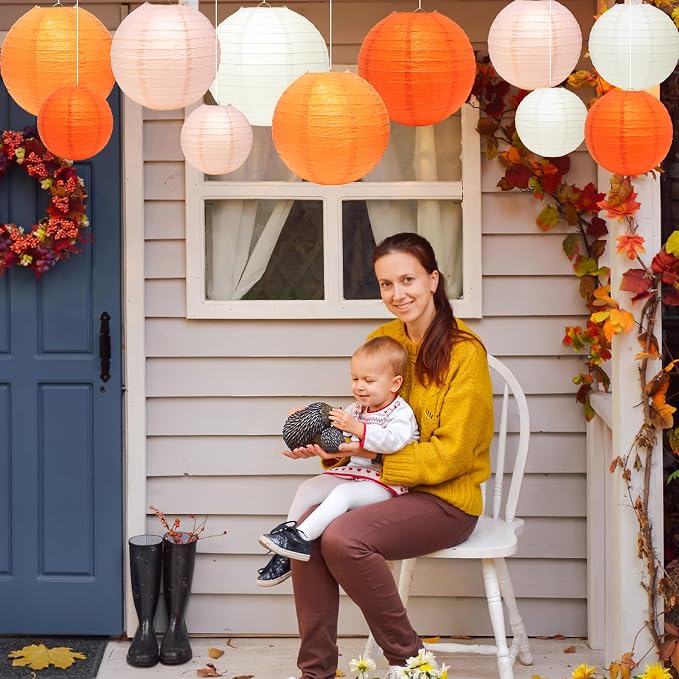 21Pcs Orange Paper Lanterns, 4-10in Hanging Decor - Image 5