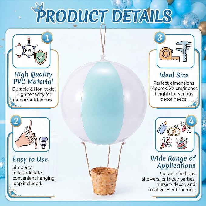 8 Sets Hanging Hot Air Balloon Decoration from Ceiling 12 Inch PVC Lanterns - Image 4