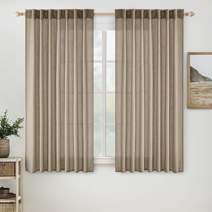MIULEE Taupe Grey Linen Curtains 52x63 Inch Length 2 Panels by MIULEE