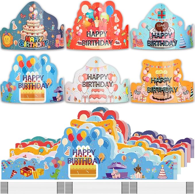 ARTLYMERS Birthday Crowns for Kids, 30 Pack Assorted Designs Paper Crowns by ARTLYMERS