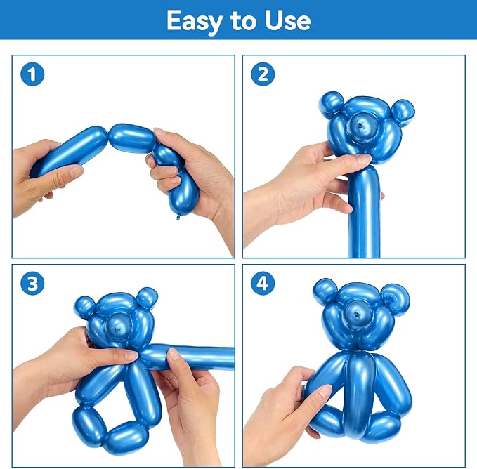 Metallic Blue Long Balloons Premium 260 Twisting Animals Magic Balloons - Image 4