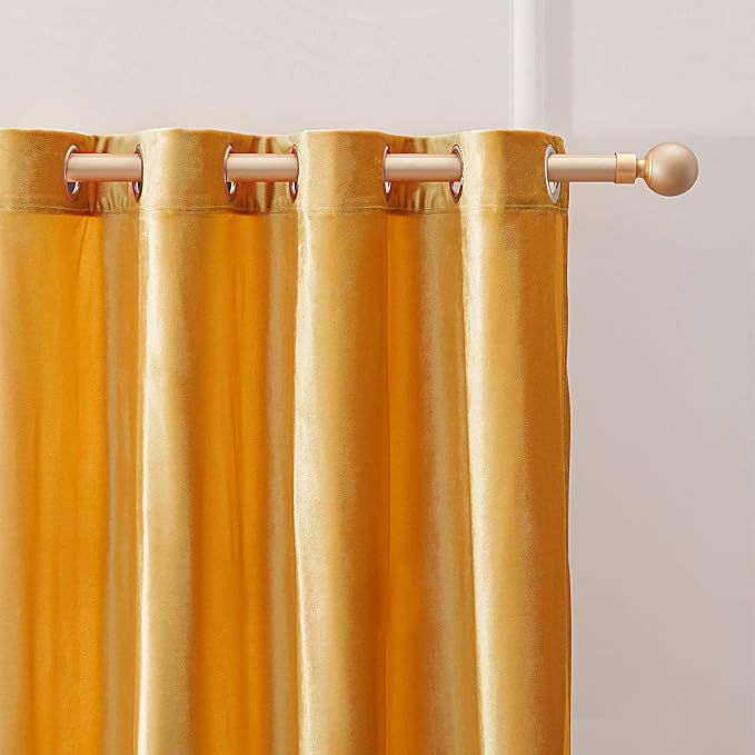 BULBUL Velvet Mustard Yellow Blackout Curtains 90 inch Long - Image 2