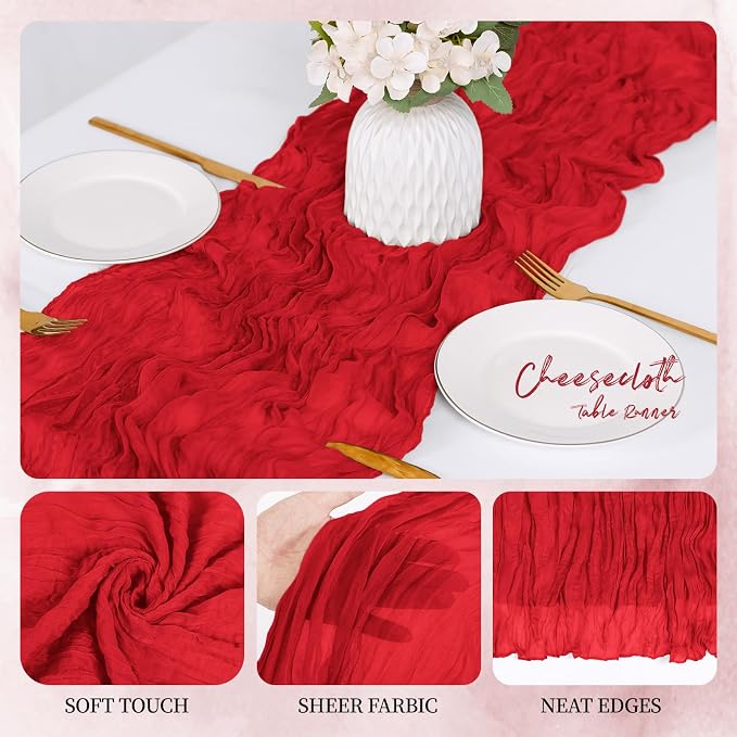 12 Pack Red Cheesecloth Table Runner 17x108 Inch Semi Sheer Boho Gauze Cheese - Image 3