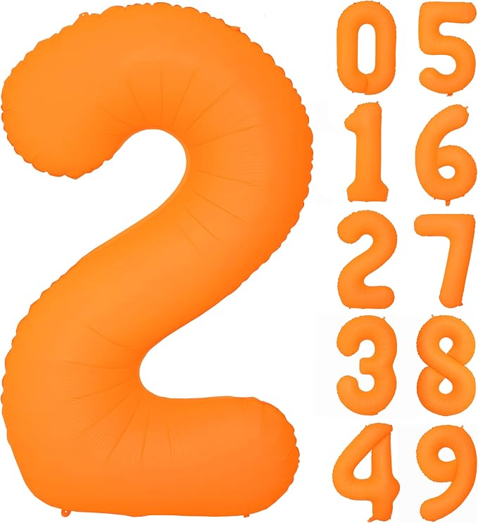 40 IN Orange Birthday Number 2 Balloon Fluorescent Orange Foil Balloon | by YOIOZAIZAI