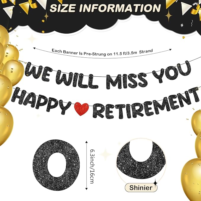 Fulmoon Pre Strung Happy Retirement and We Will Miss You Banner Bunting - Image 2