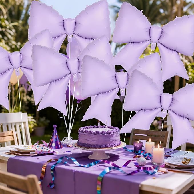 6 Pcs Light Purple Bow Balloons - Image 4