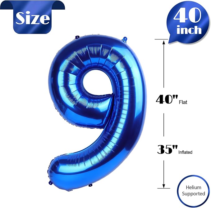 Navy Blue Number 9 Balloon 40 Inch, 9th Birthday Decorations Men Women | Foil - Image 5