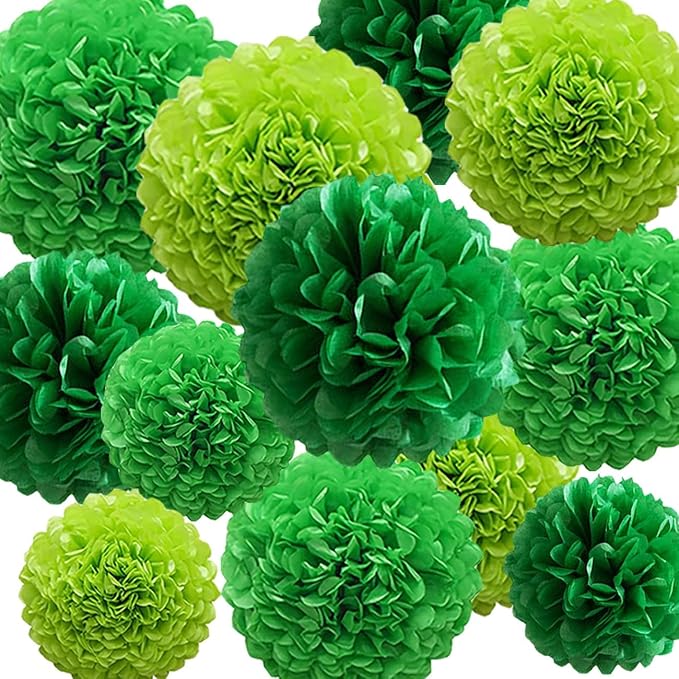 12Pcs Green Hanging Tissue Paper Pom Poms, Pompoms Flowers by SIPRKAICT