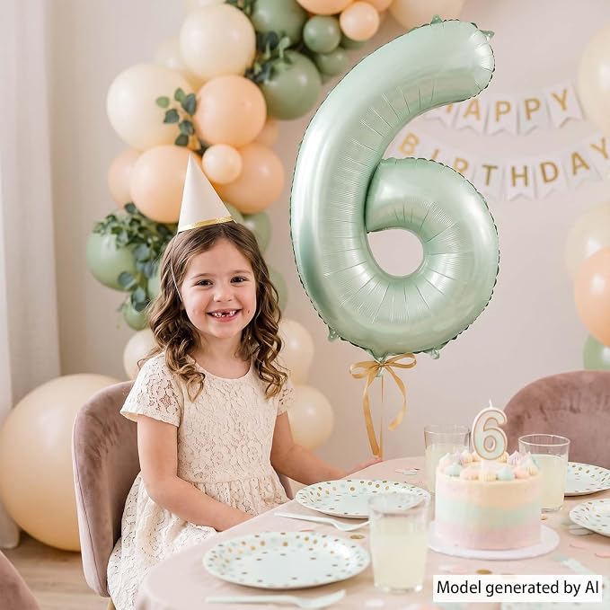 Olive Green Number 6 Balloon 40 Inch, Sage Foil Numeral - Image 6