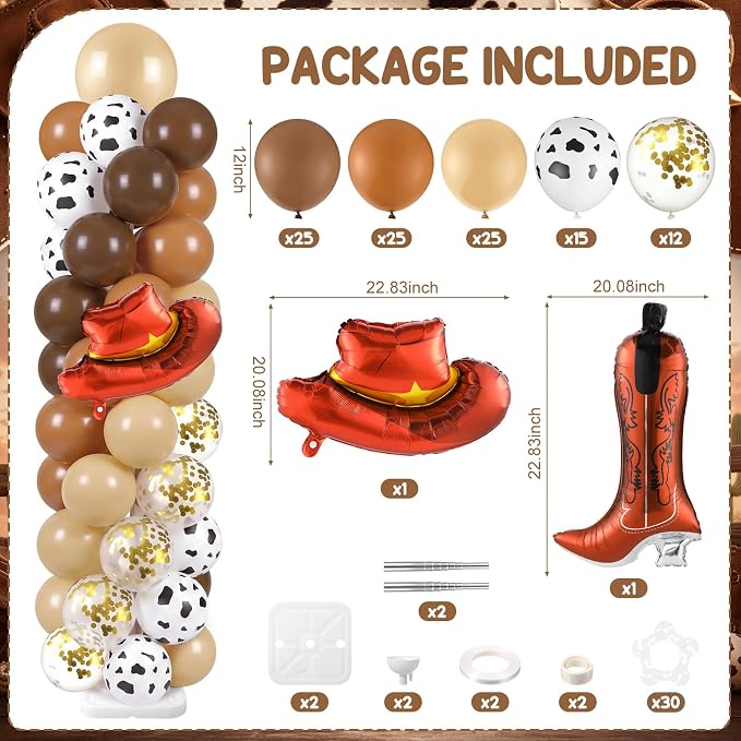 Skylety 2 Sets Western Balloon Column Stand Kit Cowboy Brown Cow Print Balloon - Image 2