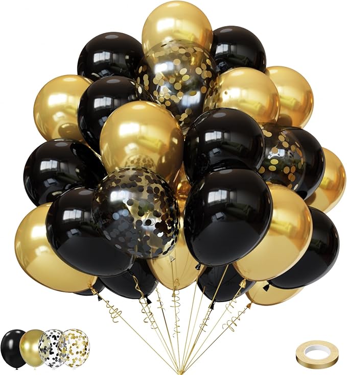 Lukiituke Black and Gold Balloons, New Years, Retirement, Graduation Decorations by Lukiituke