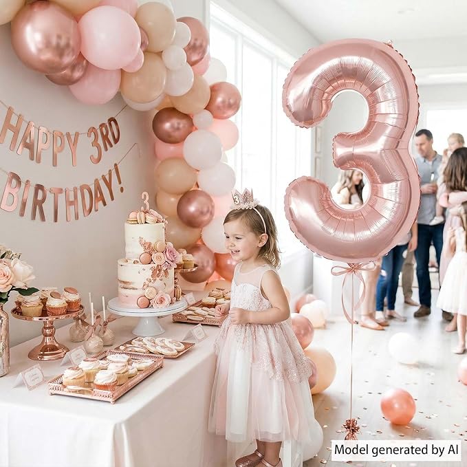 Rose Gold Number 3 Balloon 40 Inch, Blush Foil - Image 6