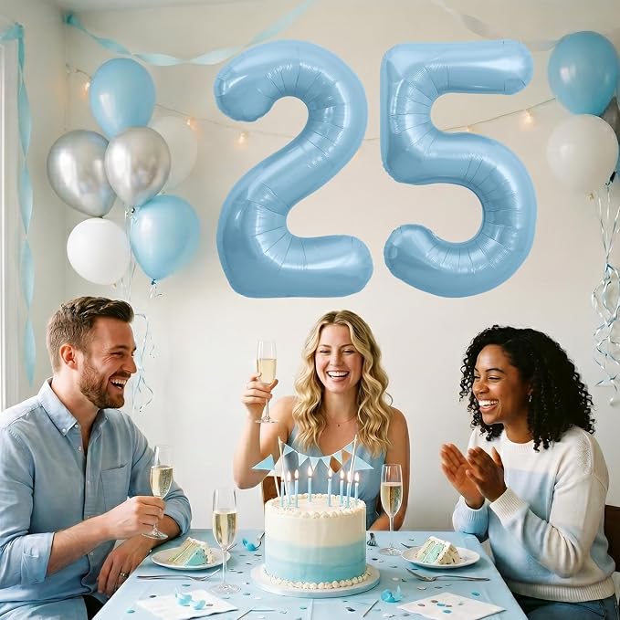 TONIFUL 40 Inch Light Blue Large Numbers Balloon 0-9 Foil Mylar Big Number - Image 4