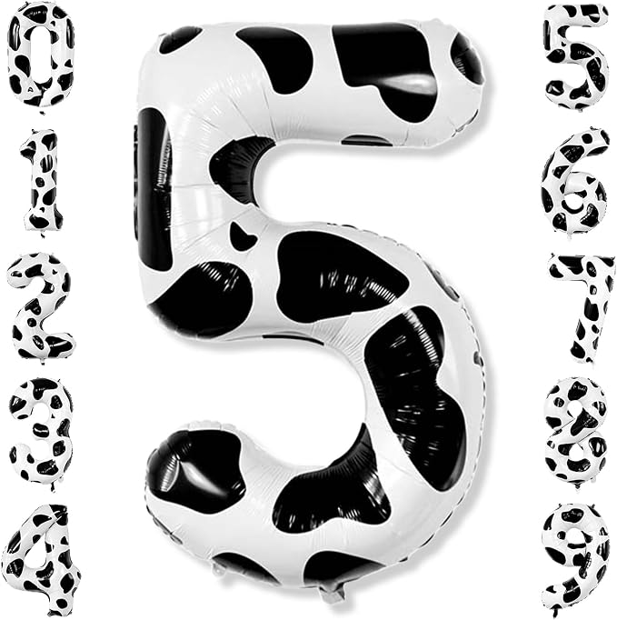 Cow Print Number 5 Balloon, 40 Inch Large Cow Pattern Foil Mylar Balloons 0-9 by Unknown