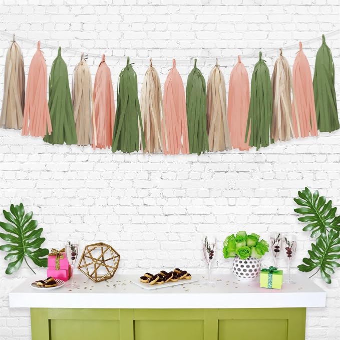 Retro Pink Sage Green Tassel Garland - Image 3