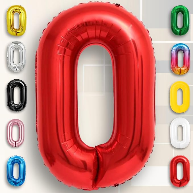 Red Number Balloon 0 Mylar Foil Balloons 16 inch - Image 2