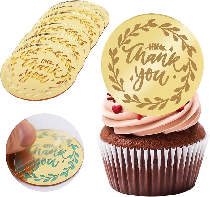 20Pcs Gold Thank You Cupcake Toppers DIY Cake Toppers by Wolpark