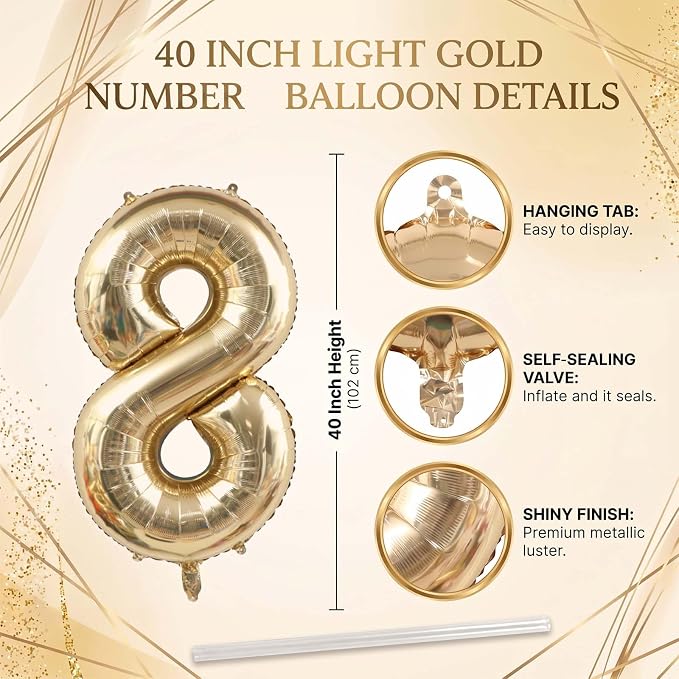 White Gold Number 8 Balloon 40 Inch, Foil Digit - Image 4
