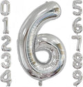 Silver 6 Balloon, 40 Inch Number 6 Balloon, 6 Birthday Balloon Decorations by BBPOOL