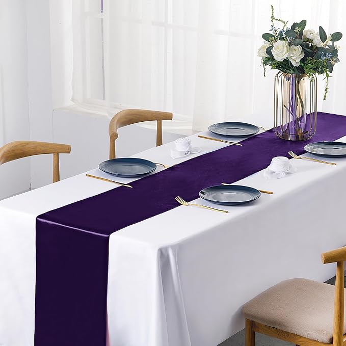SiinvdaBZX 4 Pcs Purple Satin Table Runner 12 x 108 inches Long | Bright Smooth - Image 2