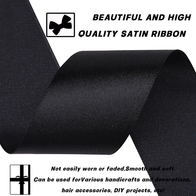1-1/2 Inch 30 Yards Black Solid Satin Ribbon - Image 3