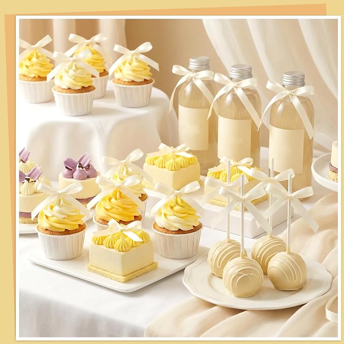 30 Pack Ivory Bow Cake Toppers, Ribbon Bows - Image 4
