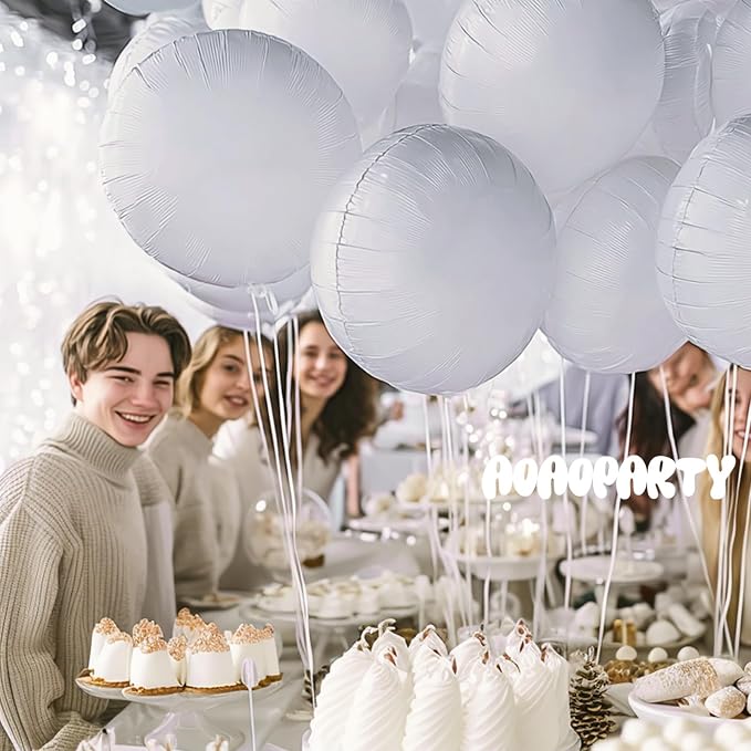 25Pcs White Round Shaped Foil Balloons 18 Inch Mylar Balloon | Helium - Image 3