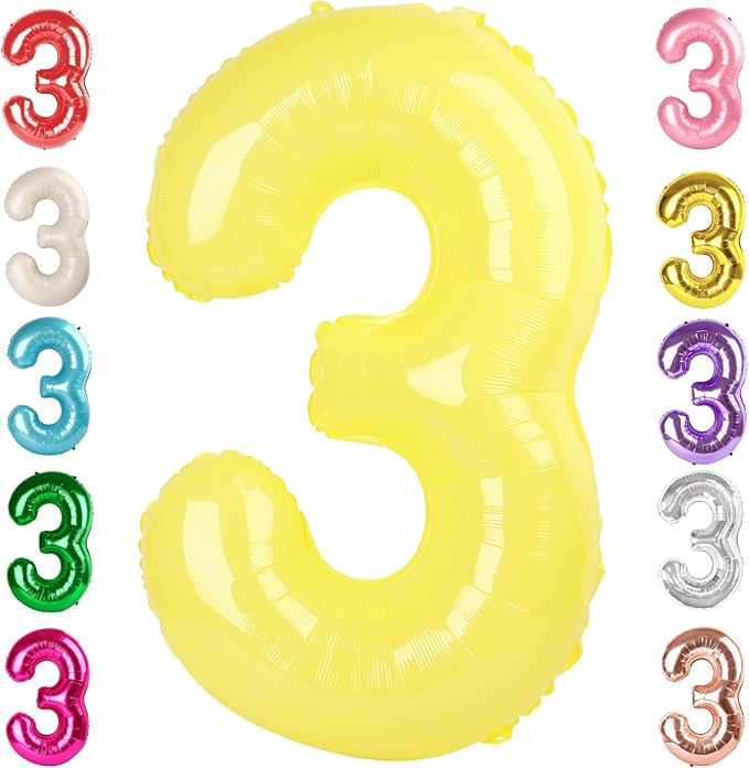 3 Balloon Numbers Birthday Decorations, 40In Yellow Balloons by Mluchee