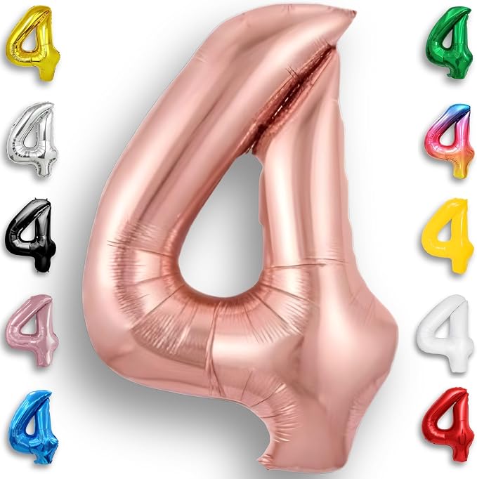 Rose Gold Number Balloon 4 Mylar Foil Macaron Balloons 16 inch by Unknown