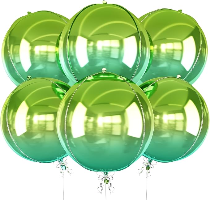 6Pcs Gradient Green Round Foil Balloons, Metallic Green Foil Balloon by vibzox