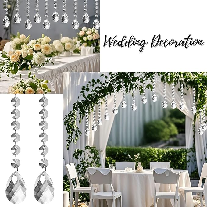 100 Pack Hanging Crystals - Clear Acrylic Prisms Pendant Ornaments for Christmas Tree, Centerpieces, Chandelier, Window & Home Decor, Ideal for Weddings, Parties Decorations (Teardrop)