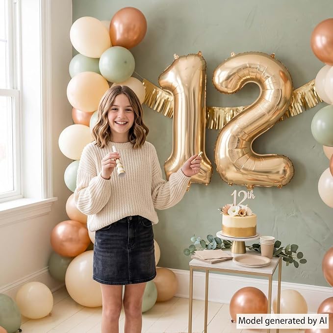 White Gold Number 12 Balloon 40 Inch, Champagne Foil Dozen Decoration | Giant - Image 6