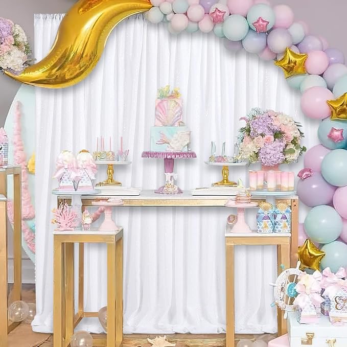 White Sequin Backdrop Curtains-4 Panels 2FTx8FT White Backdrop - Image 5