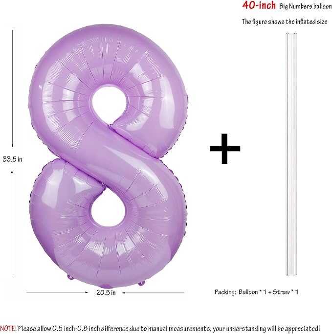 40" Macaron Purple Number 8 Balloons Helium Foil Mylar Balloon Digit 8 | - Image 2