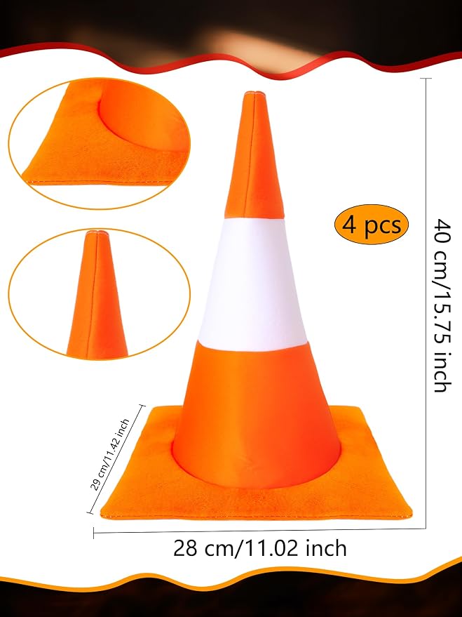 4 Pcs Halloween Adult Traffic Cone Hat Costume Funny Orange Construction Cone - Image 2