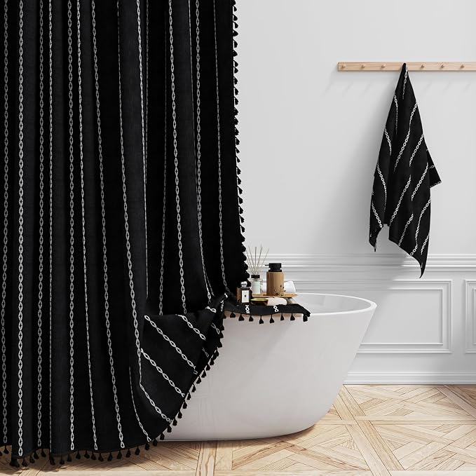 54 x 72 Boho Linen Heavy Duty Cloth Shower Curtain Set, 330GSM Linen Blend by ShowerCurtain