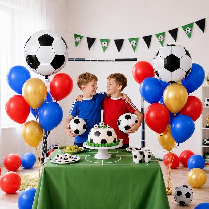 Soccer Balloons, 12 Inch Red and Blue Metallic Gold Latex Balloons - Image 5