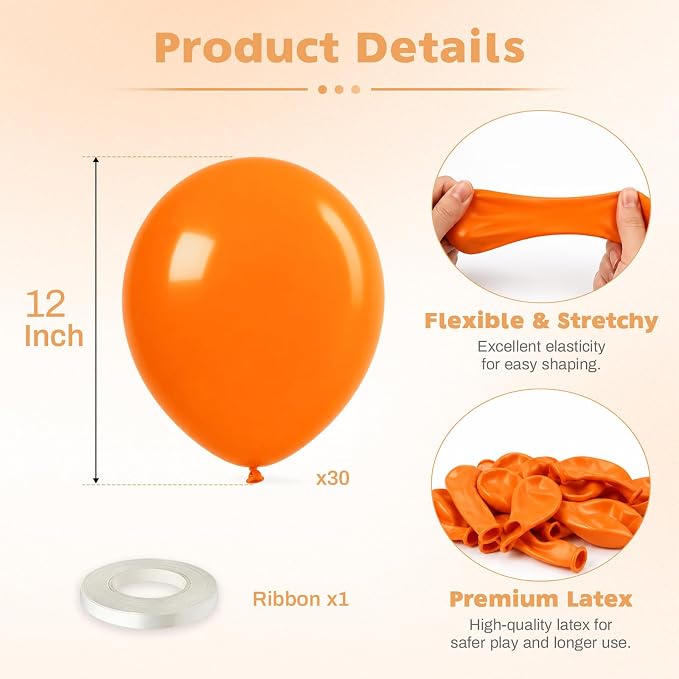 Orange Balloons, 12 Inch Burnt Orange Helium Latex Balloon | 30 Pack Matte - Image 2