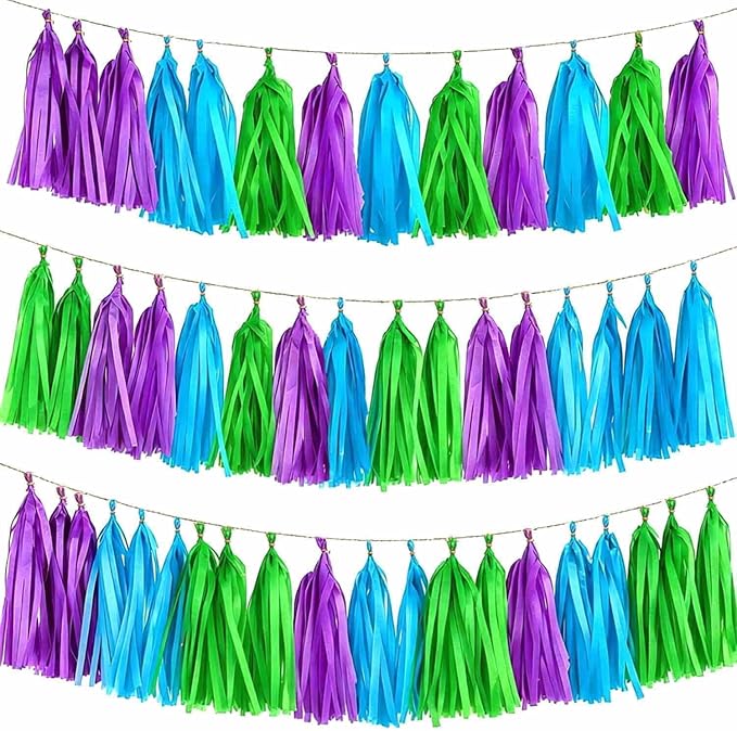 Blue Green and Purple Tissue Paper Tassels 30pcs, Adding Festive Whimsy to Any by Unknown