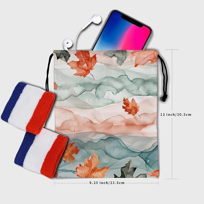Watercolor Leaves Gymnastics Grip Bag Fall Leaf Drawstring Bag Shoes Towel Gym - Image 6