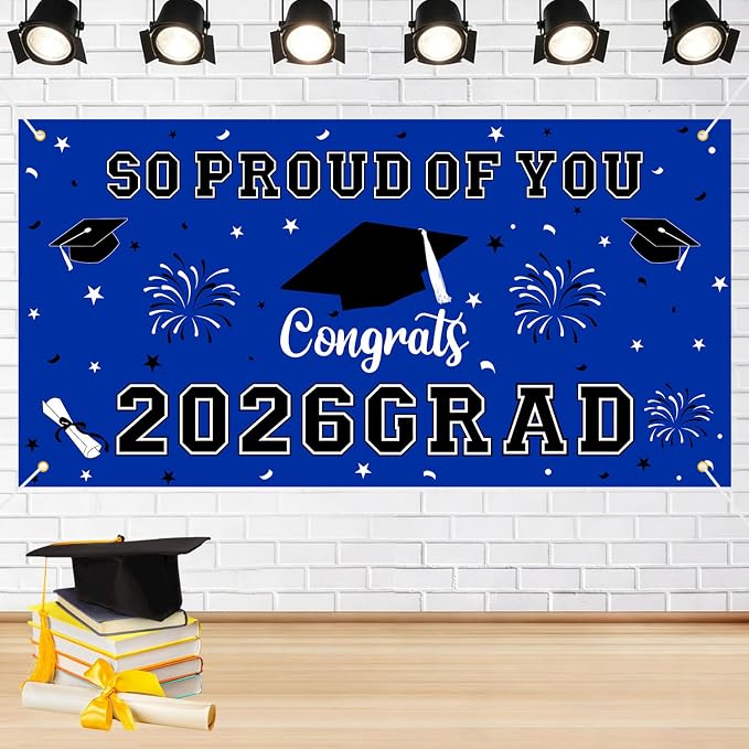Graduation Decorations 2026 Blue Graduation Banner 66.1" x 33.8" Graduation by Yunfan