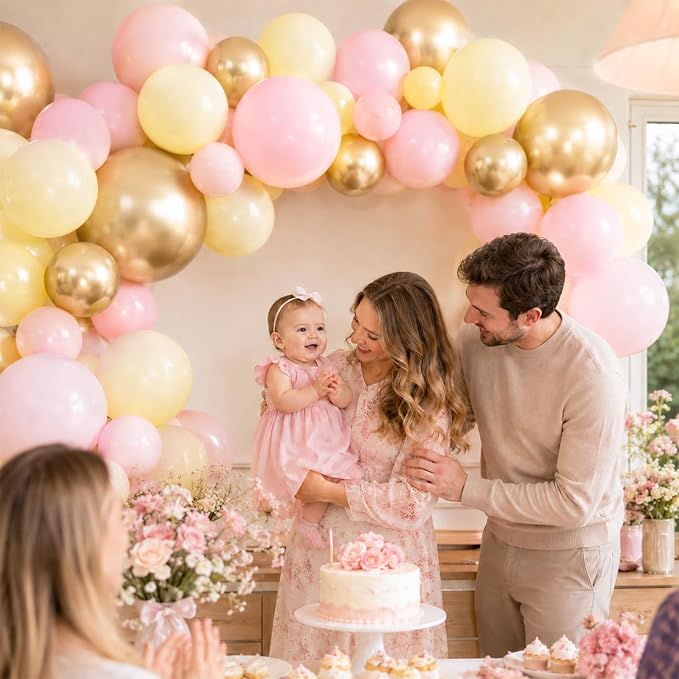 Pink Yellow Gold Balloons - Image 6