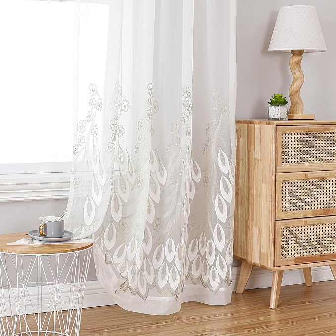 White Sheer Voile Curtains White Embossed Drip 54Wx84L Inch | Light Filtering by VISIONTEX