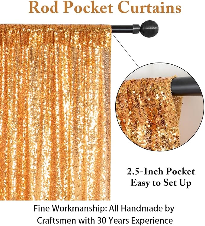 ShinyBeauty Gold Sequin Curtains 2 Panels 2FTx8FT - Image 5