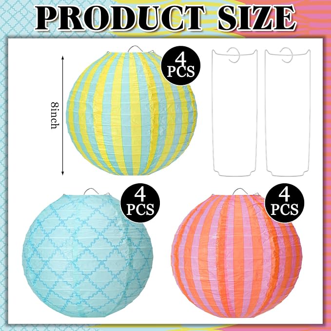 Baquler 12 Pcs Pool Party Hanging Lanterns Decorations, 8 Inch Round Paper - Image 2