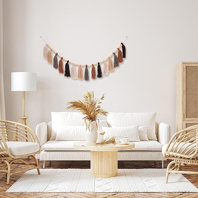 Boho Tassel Garland Western Decor Terracotta Tassel Wood Bead | - Image 7