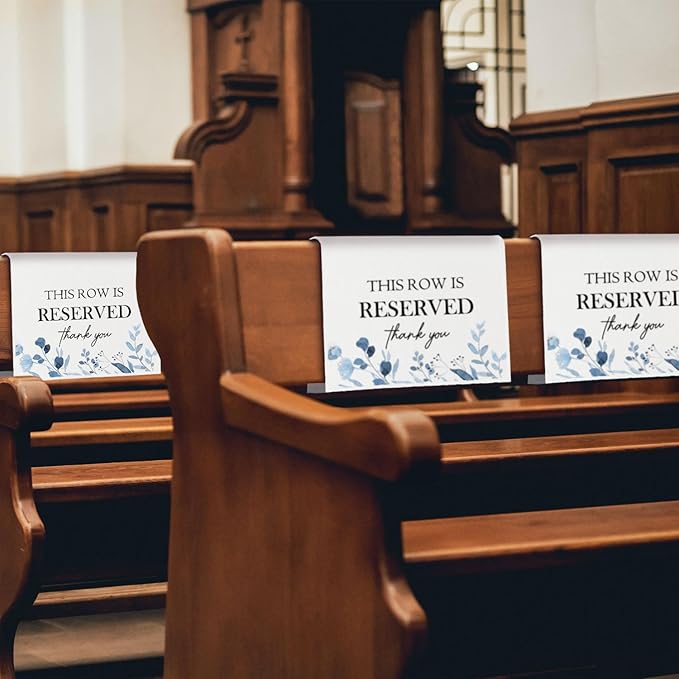 Reserved Seating Chair Signs, This Row Is Reserved Pew Cloths Seating Placeholder for Church Pews, Wedding Decorations for Reception Parties Celebrations Event Meetings (Dusty Blue, 4 PCS)