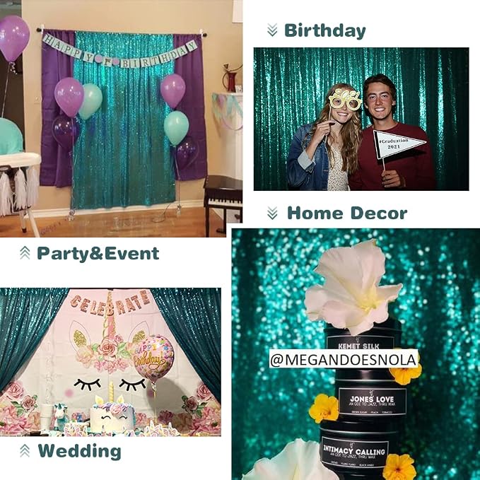 Eternal Beauty Teal 3mm Sequin Backdrop 2x8 Ft 2 Pack Wedding | Dense Sparkle - Image 7