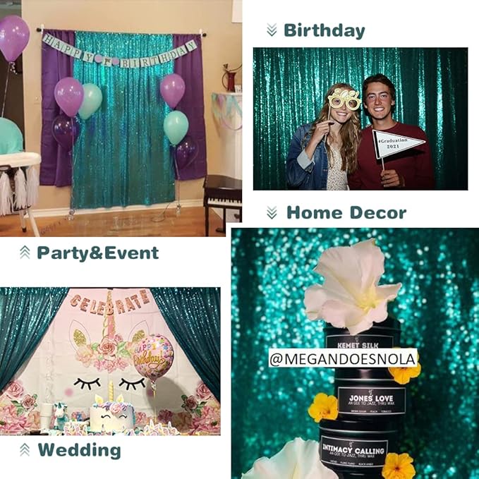 Eternal Beauty Teal Sequin Backdrop, 6x6 Ft Glitter Background Curtains for Shimmer Photography Party Wedding Birthday Back Drop Decor